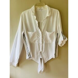 Bella Dahl Sz L‎ Tencel Pockets Tie Front Shirt V Neck Blouse White Blouse